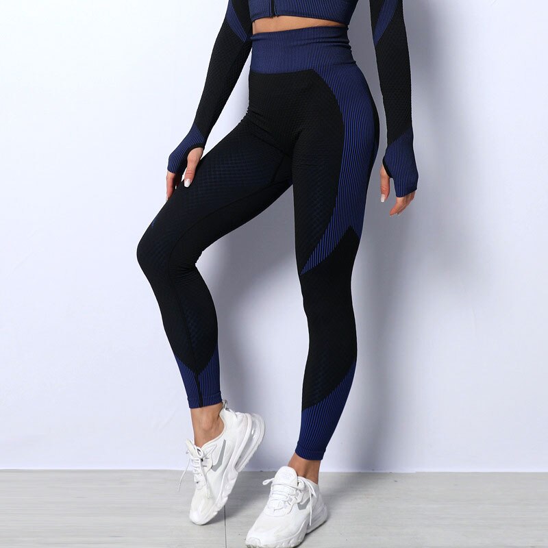 Mojoyce Sports Leggings Women Fitness Yoga Pants Workout Seamless Pants Push Up Running Tights High Waist Striped Legging