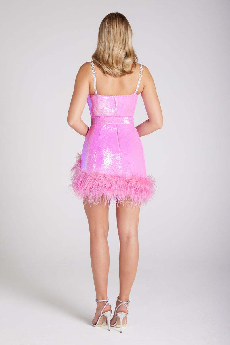 H5498 - Sweetheart Beaded Feather Sequined Sheath Mini Homecoming Dress
