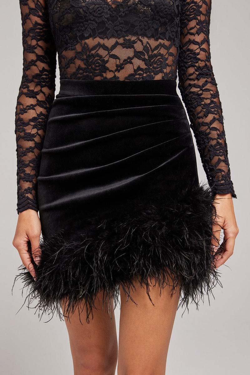 H5500 - High Neck Long Sleeves Sheer Lace Velvet Sheath Mini Homecoming Dress