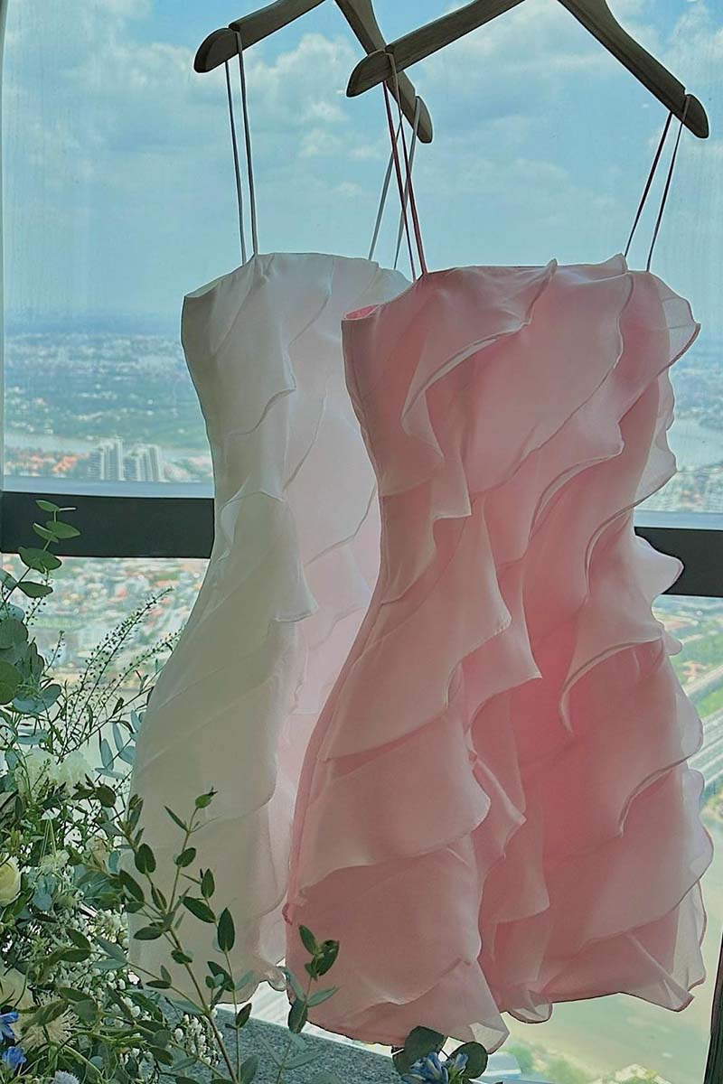 H5522 - Spaghetti Straps Sleeveless Ruffles Tulle Sheath Mini Homecoming Dress