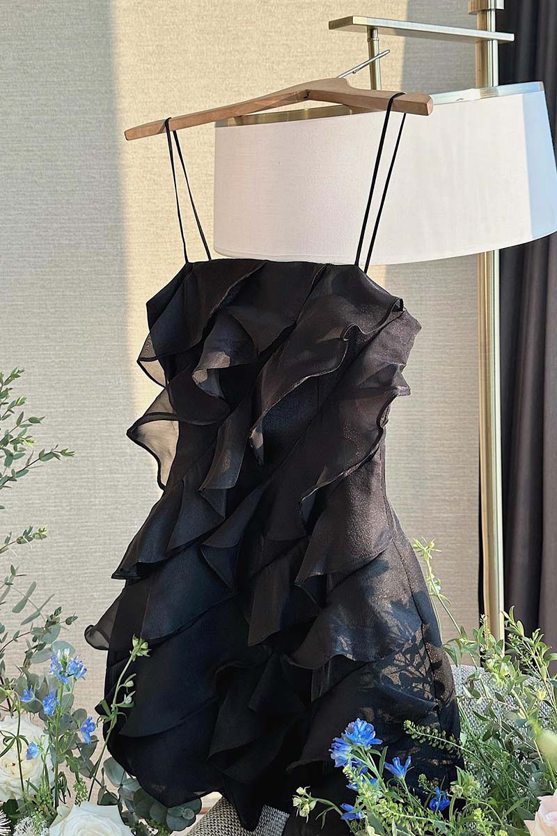 H5522 - Spaghetti Straps Sleeveless Ruffles Tulle Sheath Mini Homecoming Dress