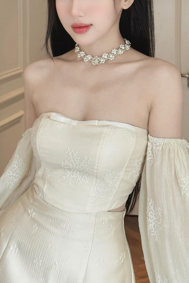 H5533 - Two Piece Off-Shoulder Long Sleeves Satin A-Line Mini Homecoming Dress