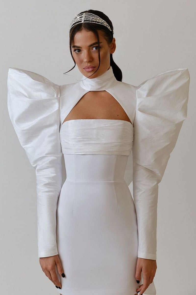 H5636 - Two Piece Strapless Ruched Satin Sheath Mini Homecoming Dress With Bow