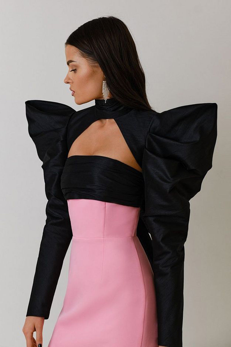 H5637 - Two Piece Strapless Ruched Satin Sheath Mini Homecoming Dress With Bow