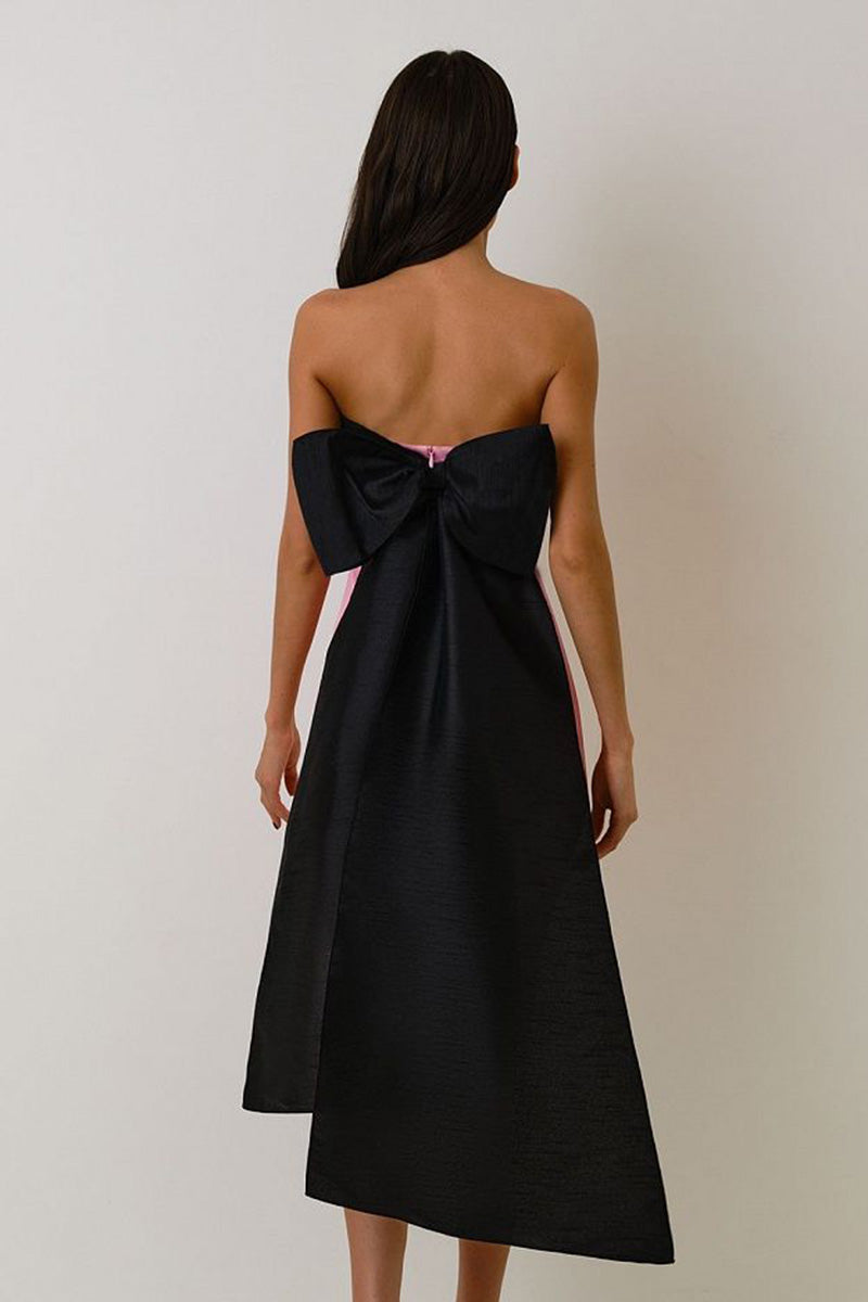 H5637 - Two Piece Strapless Ruched Satin Sheath Mini Homecoming Dress With Bow