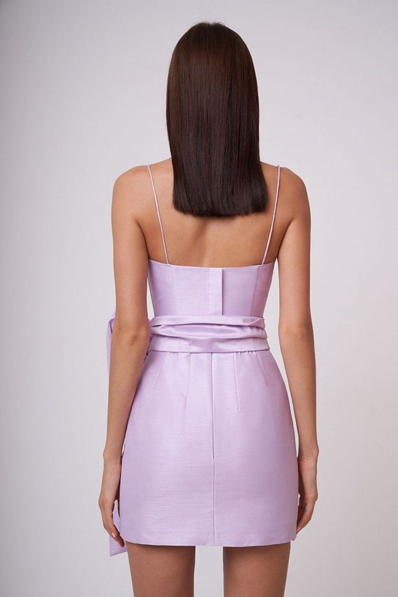 H5648 - Sweetheart Spaghetti Straps Satin Sheath Mini Homecoming Dress With Bow