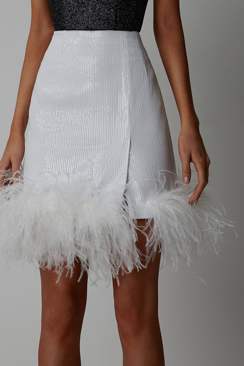 H5650 - Two Piece Sweetheart Beaded Sequined Feather Sheath Mini Homecoming Dress