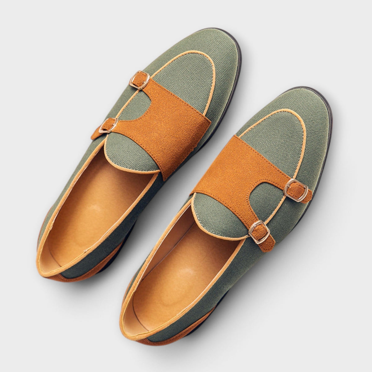 Round Toe Double Monk Strap Contrast Loafers