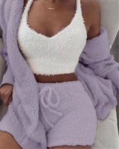 Sexy Fluffy Autumn Piece Sweatshirt Backless Plush Home Sports Women Pyjamas Wear Winter Fleece