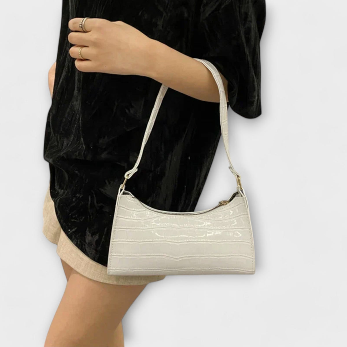 Croc Embossed Patent Baguette Shoulder Bag