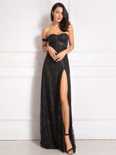 Bling Bling Glitters Floor Length Split Party Dress Backless Long Black Dress 6