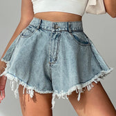 Detail And Tassel Shorts With Holes Sizes Denim High - Waist S-XXL