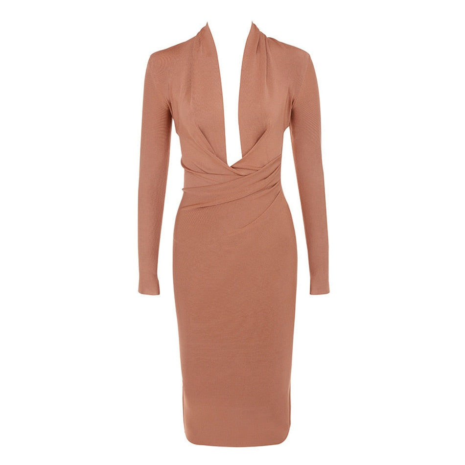 Women’s Full Gown Celebrity Club - V Bodycon Warm-Season Vestidos Deep Bandage Evening Neck With