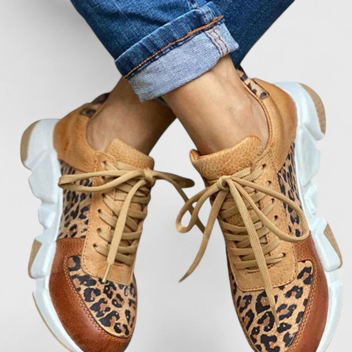 Leopard Print Lace Up Chunky Platform Sneakers