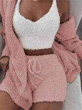 Sexy Fluffy Autumn Piece Sweatshirt Backless Plush Home Sports Women Pyjamas Wear Winter Fleece