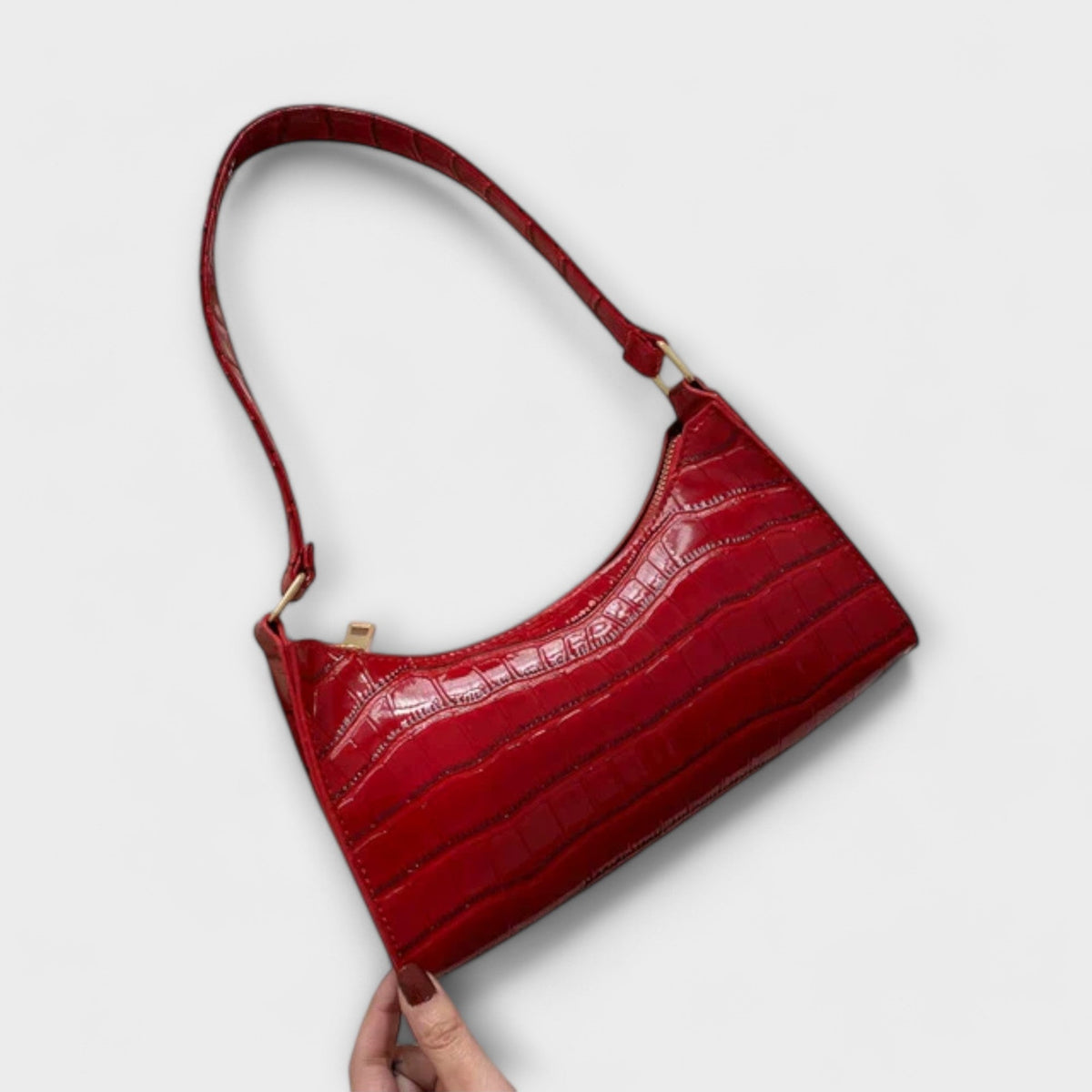 Croc Embossed Patent Baguette Shoulder Bag
