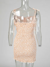 Gown Shirring Strap Flowered Mini With Design Spaghetti L / Yellow Dresses