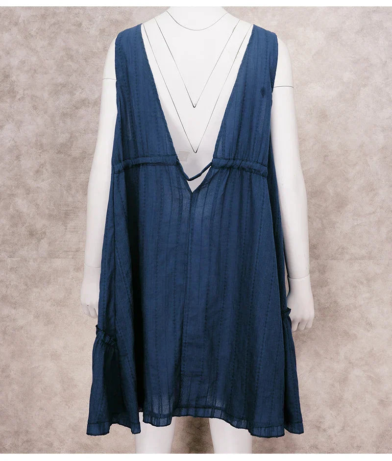 Plunging Neck Cotton Tunic Beach Cover - Up