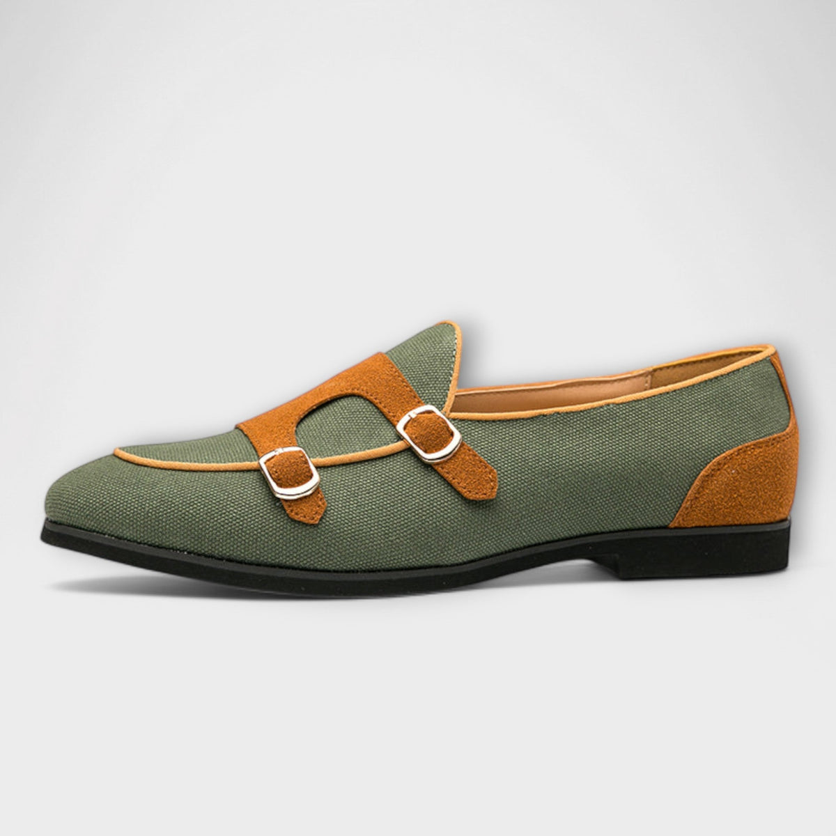Round Toe Double Monk Strap Contrast Loafers
