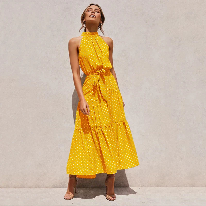 Soledad Effortless Lavish Dotted Halterneck Dress Statement Occasion Edit
