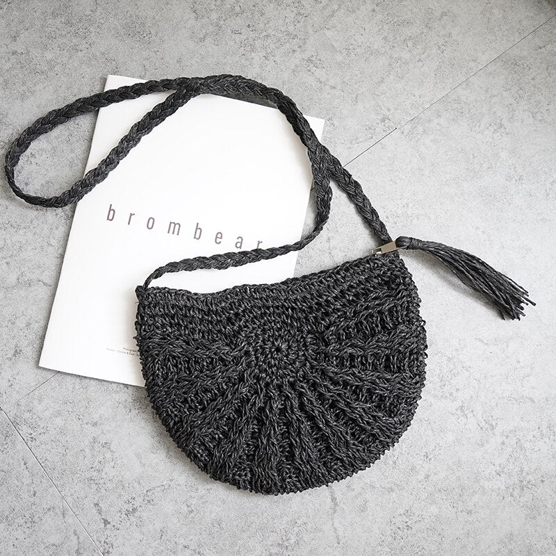 Semicircle Tassel Knitting Straw Bag