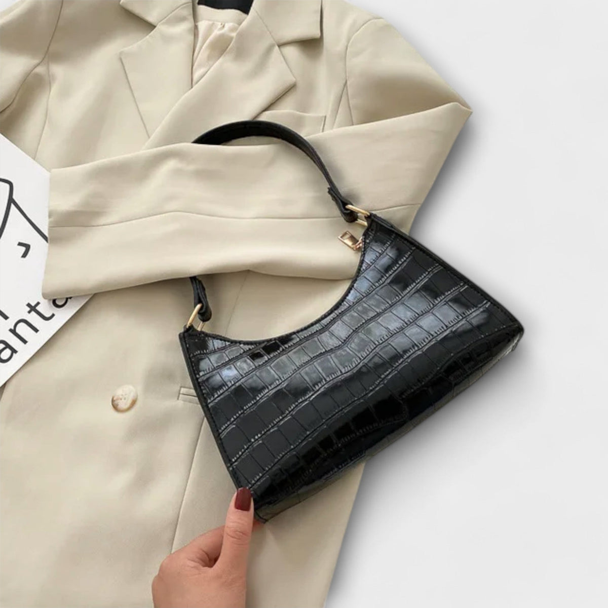 Croc Embossed Patent Baguette Shoulder Bag