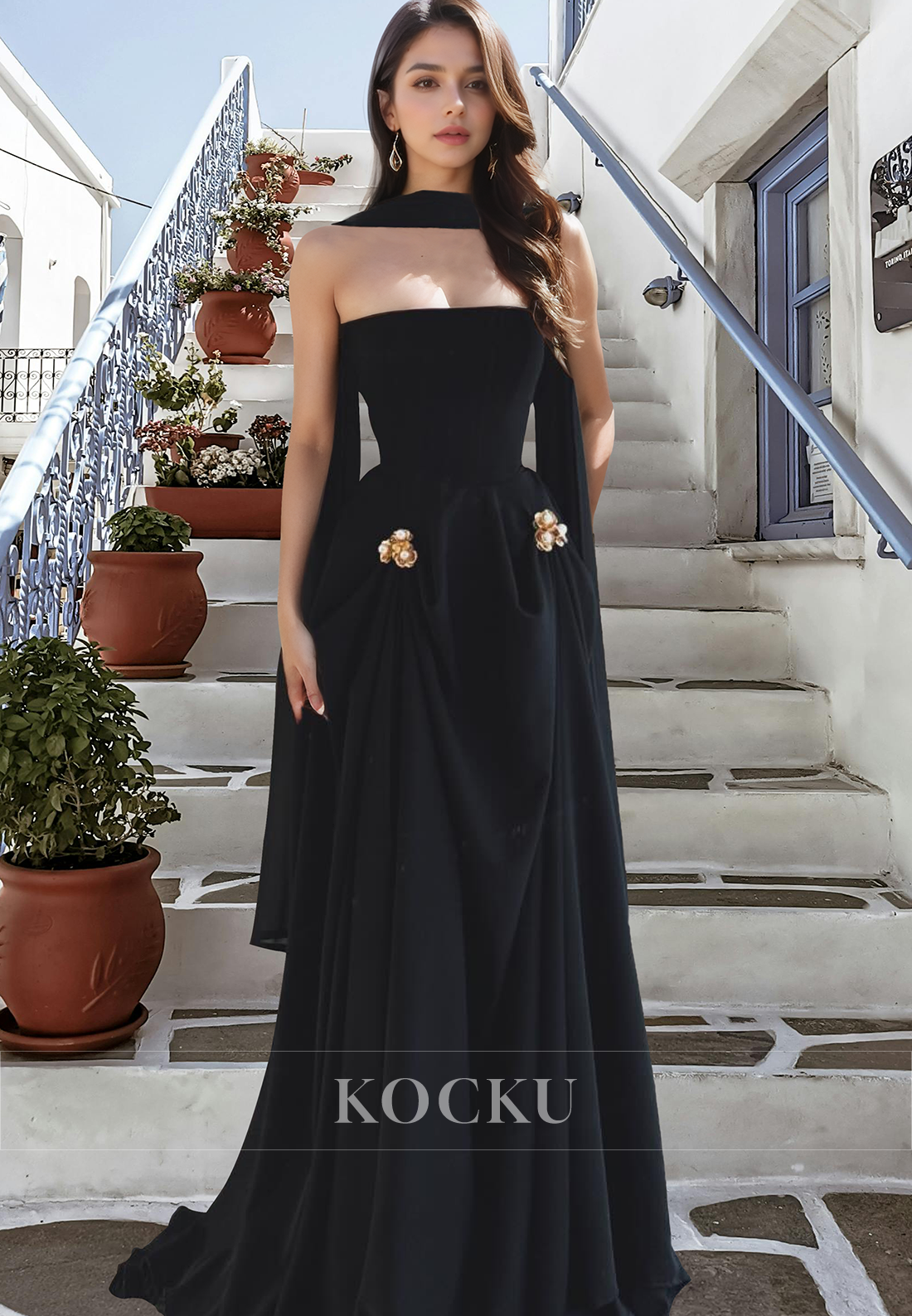 Striking Tube Top A-Line Satin Long Pleats Prom Dress with Beaded Formal Occasion