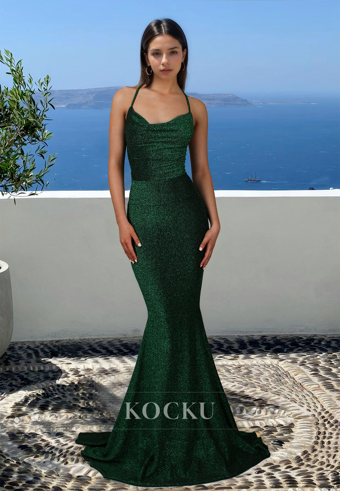 Stunning Spaghetti Straps Mermaid Evening Dress Sequin Long Prom Dress with Train
