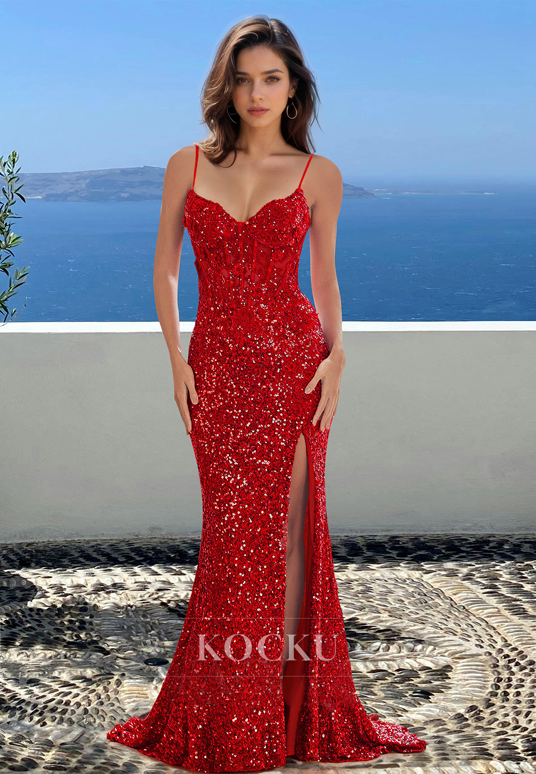 Gorgeous Spaghetti Straps Sheath Sweetheart Appliques Lace Party Prom Dress with Beaded