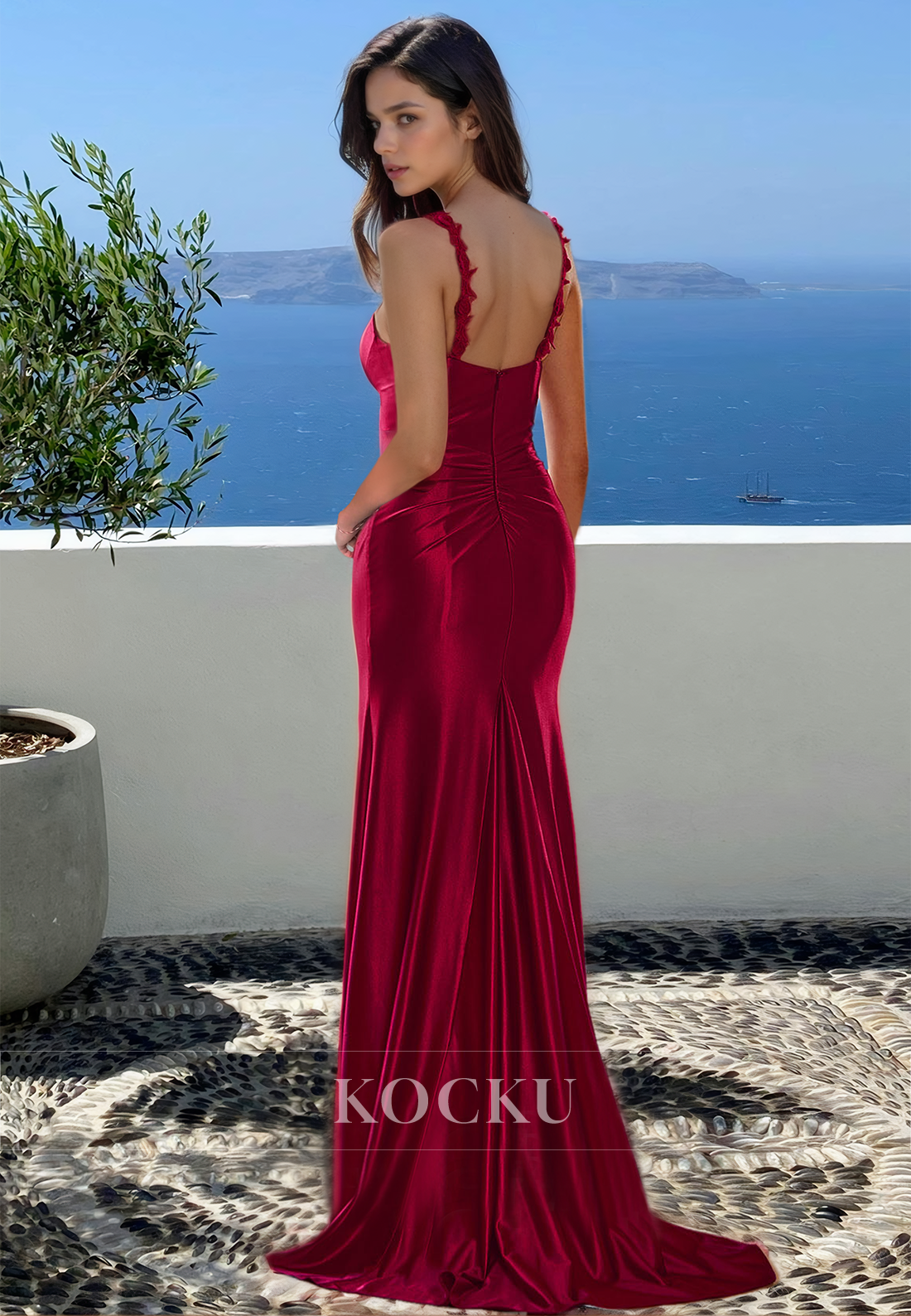 Sexy Off Shoulder Fitted Satin Sleeveless Satin Long Prom Dress with Slit Formal Gown