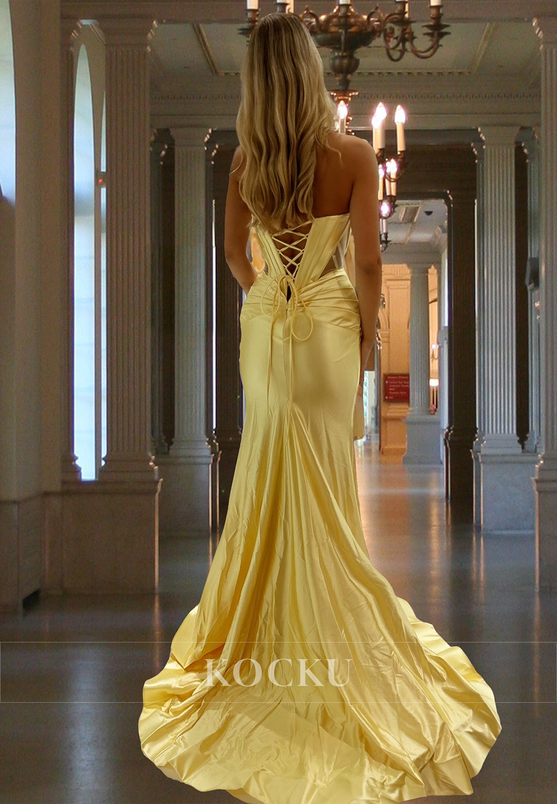 Glamorous Empire Waist Sweetheart Sleeveless Beaded Satin Party Prom Dress with Slit