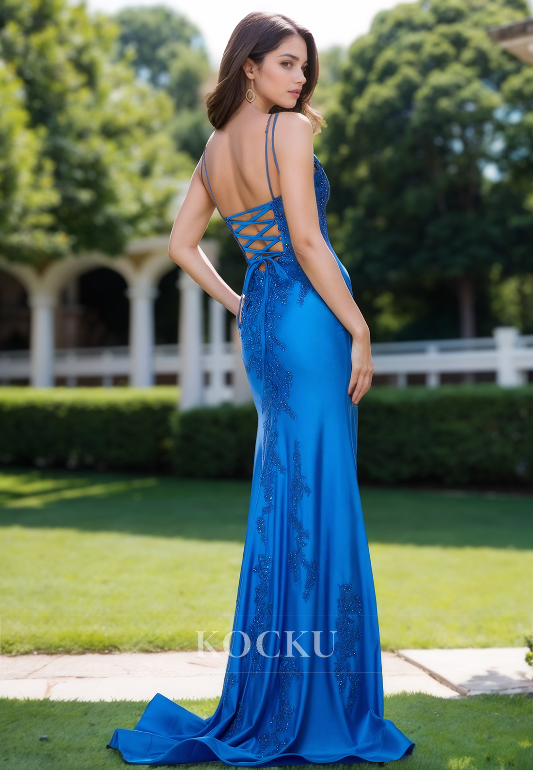 Glamorous Spaghetti Straps Sheath Prom Dress Sweetheart Satin Party Gown with Beaded