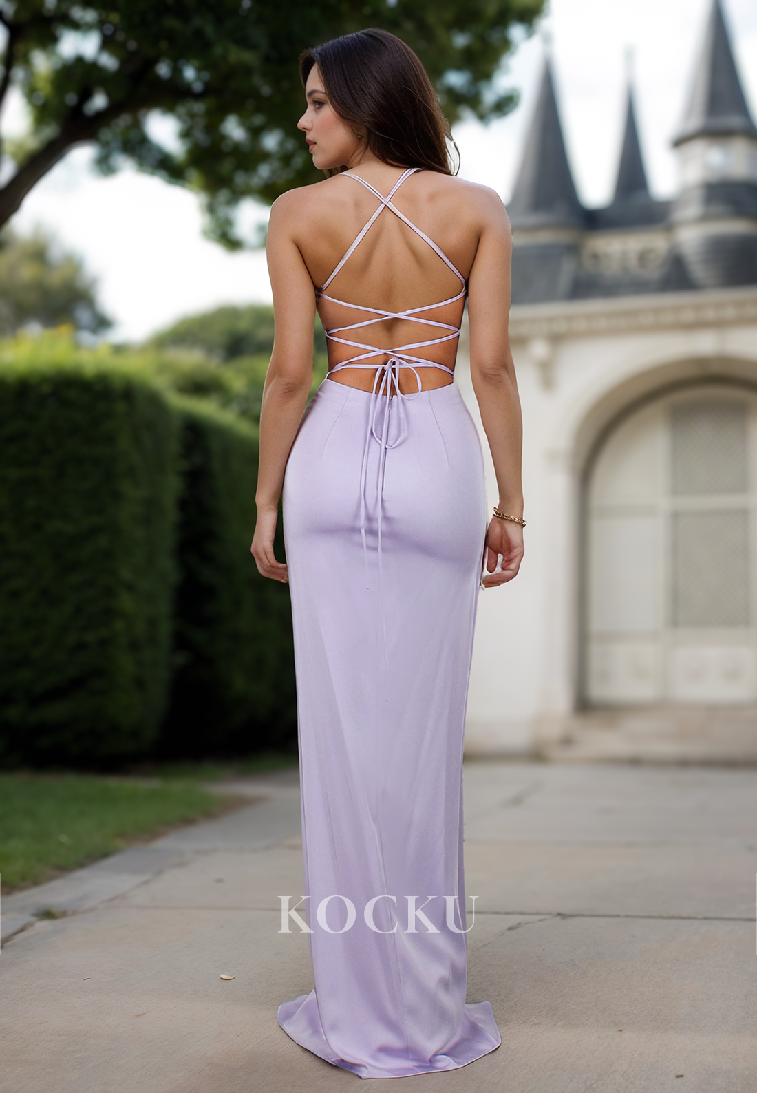 Gorgeous Spaghetti Straps V-Neck Sheath Floral Satin Evening Prom Dress with Beads