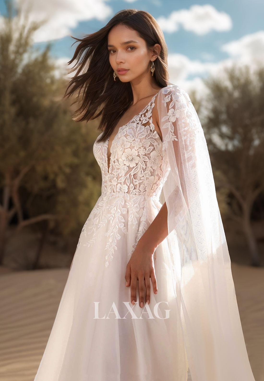 Deep V-Neck Straps Applique A-Line Wedding Dress Off-Shoulder Sleeveless Sweep Train Chiffon Bride Gowns