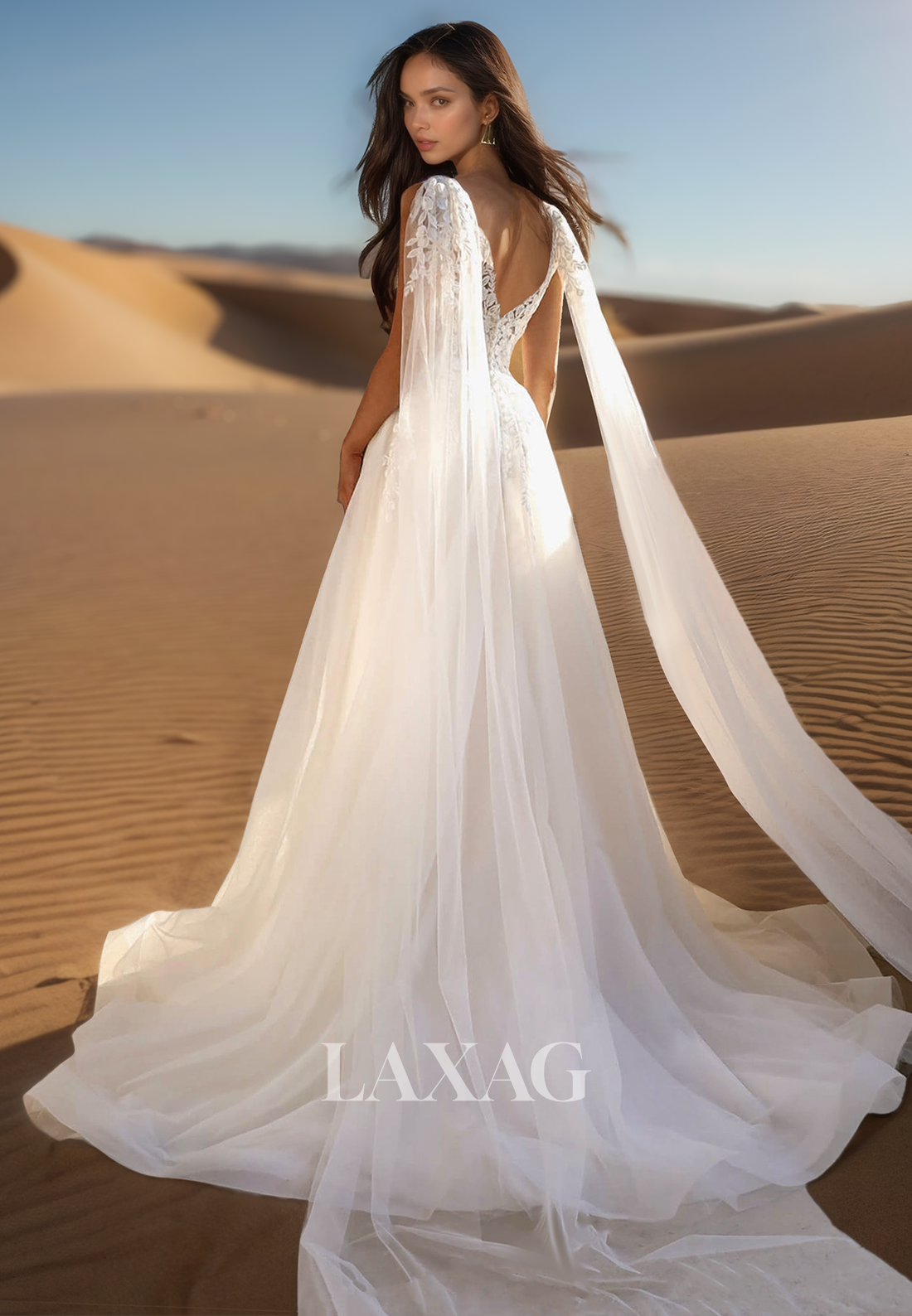 Deep V-Neck Straps Applique A-Line Wedding Dress Off-Shoulder Sleeveless Sweep Train Chiffon Bride Gowns