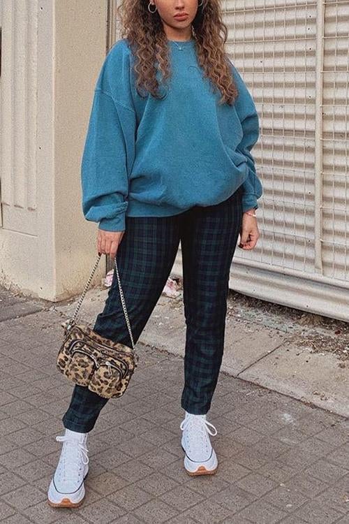 Solid O Neck Long Sleeve Hoodie