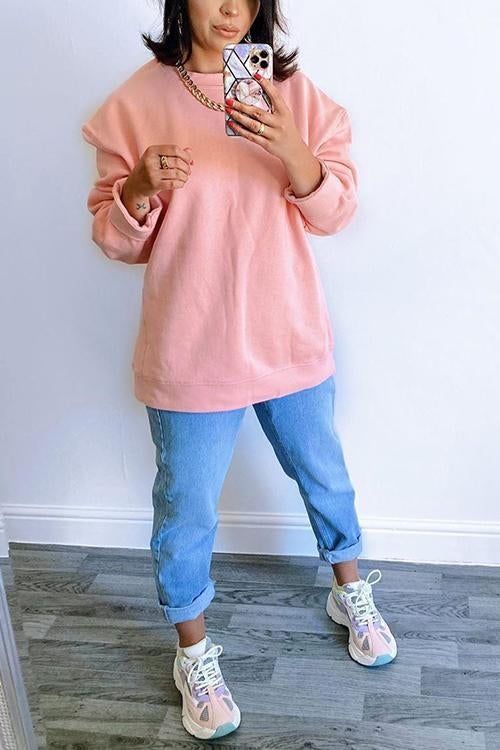 Solid O Neck Long Sleeve Hoodie