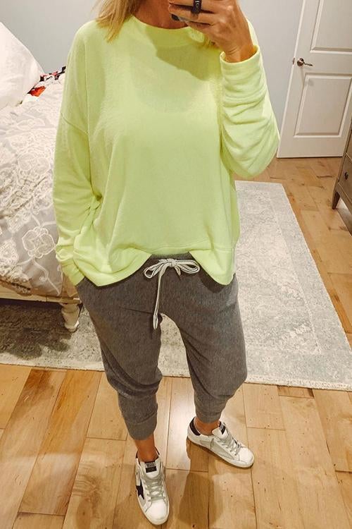 Solid O Neck Long Sleeve Hoodie