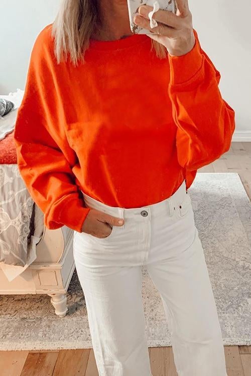 Solid O Neck Long Sleeve Hoodie