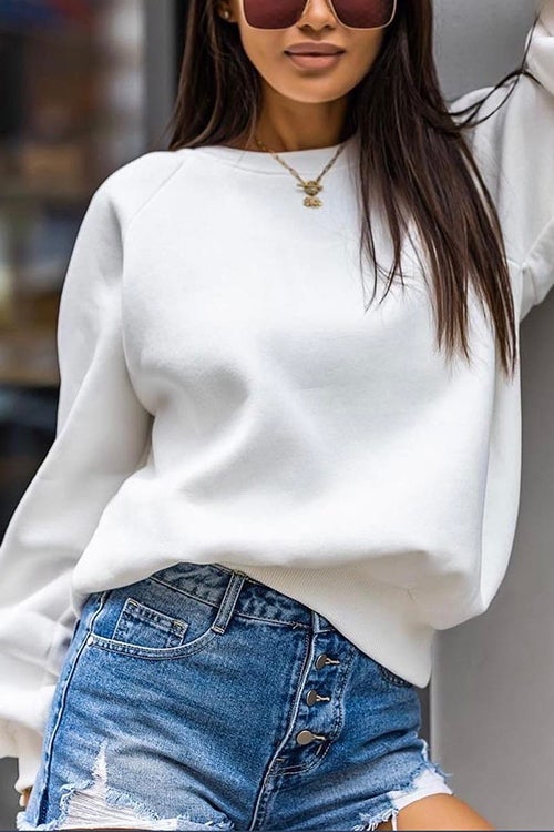 Solid O Neck Long Sleeve Hoodie