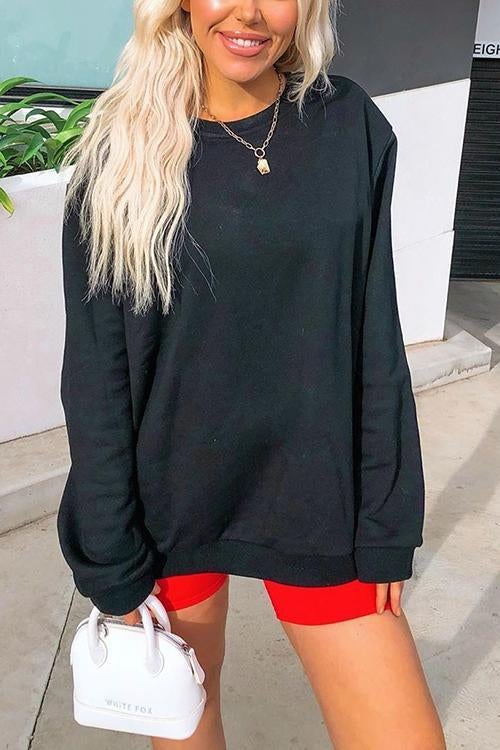 Solid O Neck Long Sleeve Hoodie