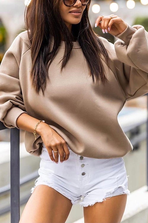 Solid O Neck Long Sleeve Hoodie