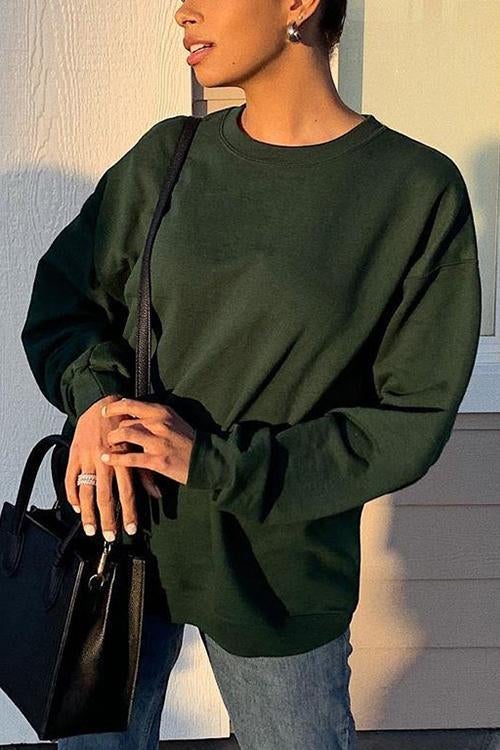 Solid O Neck Long Sleeve Hoodie