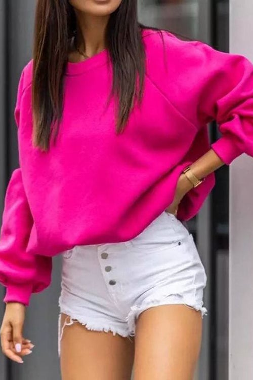 Solid O Neck Long Sleeve Hoodie