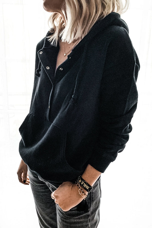 Solid Button Drawstring Hoodie