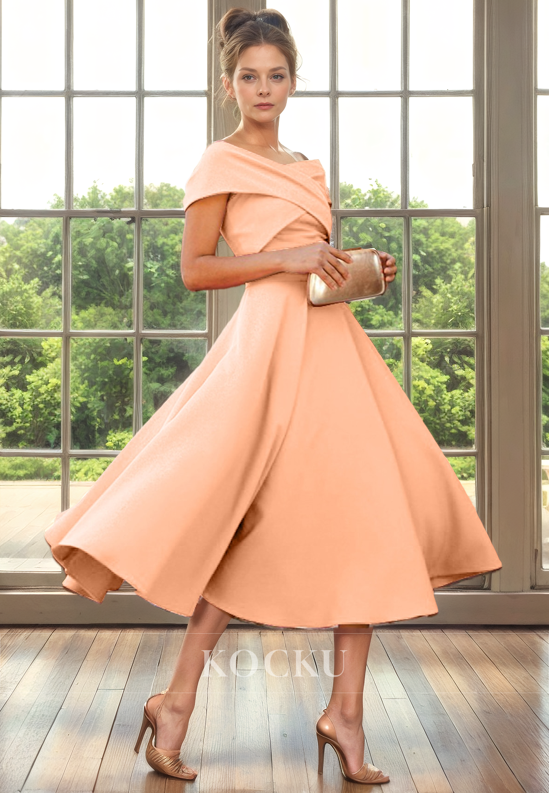 Simple & Casual Off-Shoulder A-Line Satin Cocktail Mother of the Bride Dress