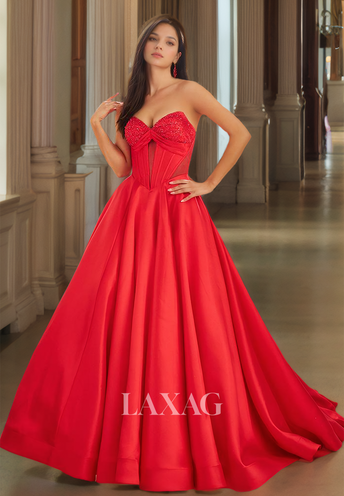Beaded Sweetheart Off-Shoulder Cutout Formal Gowns Sleeveless Pleated Floor-Length A-Line Prom Dress