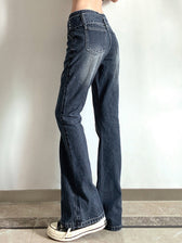 Vintage Washed Flared Denim Jeans