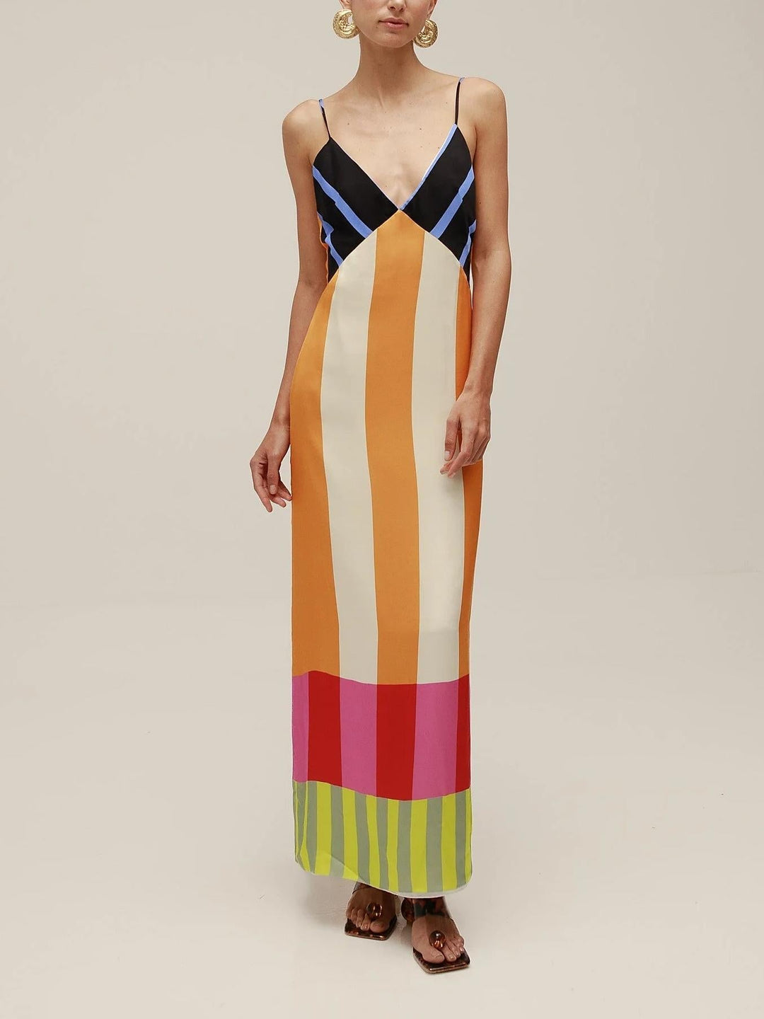 Striped Spaghetti Strap Column Maxi Dress