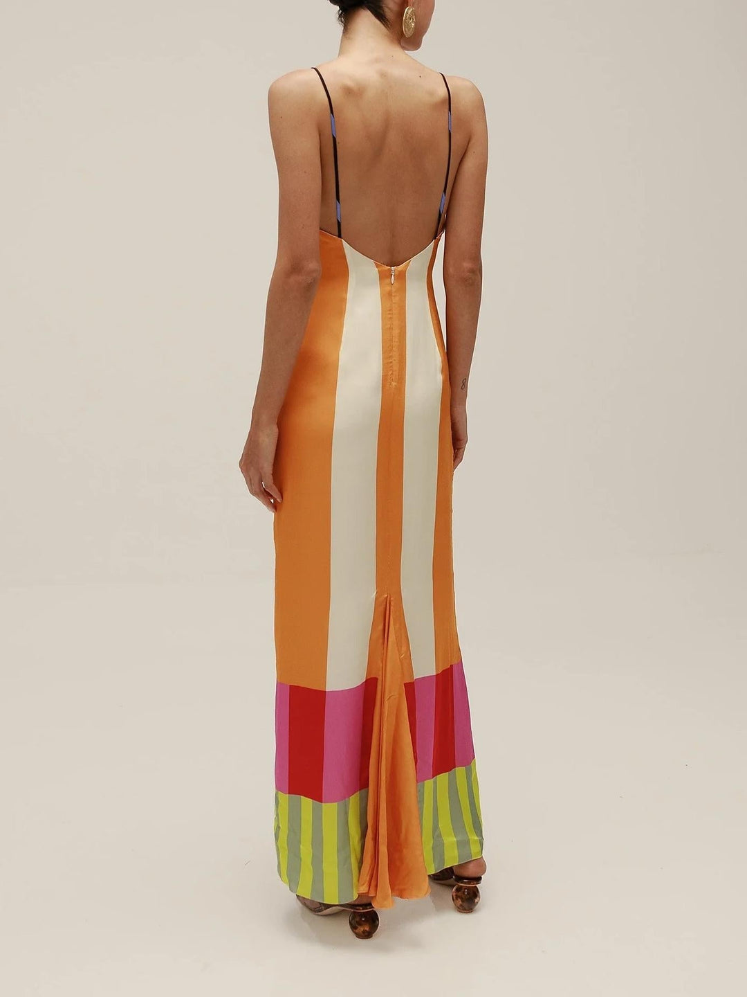 Striped Spaghetti Strap Column Maxi Dress